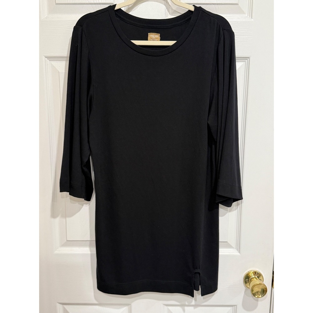 Free People Free-est Black Ribbed 3/4 Bell Sleeve Mini Dress Side Slit Medium